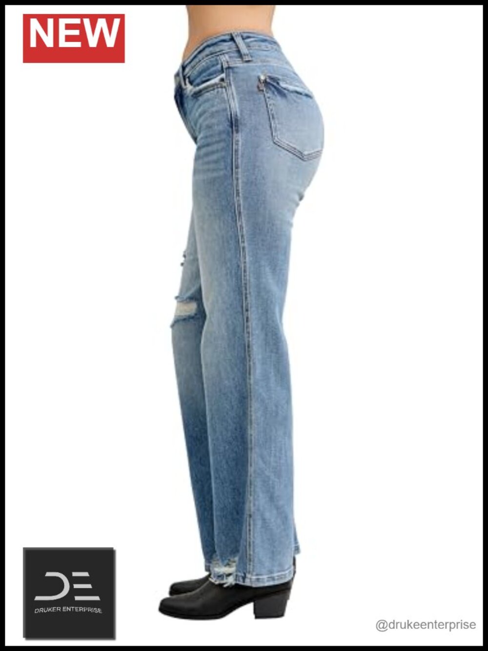 Judy Blue Mid Rise Straight Rigid Magic Destroy Jeans - Picture 3 of 4